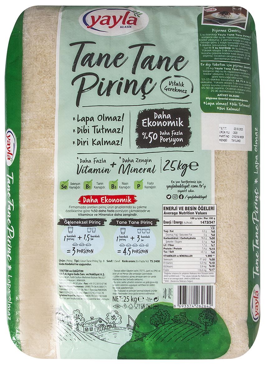 Yayla Tane Tane Pirinç 25 Kg