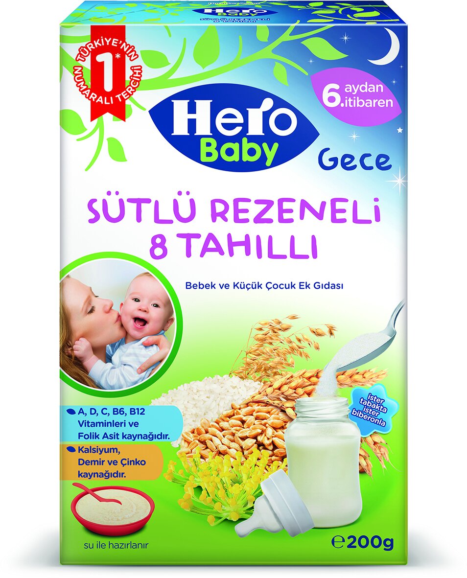 Hero Baby Sütlü 8 Tahıllı Rezeneli Ek Besın 200 G