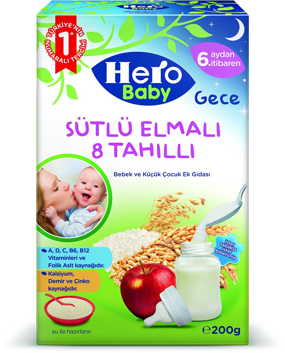 Hero Baby Sütlü 8 Tahıllı Elmalı Ek Besin 200 G