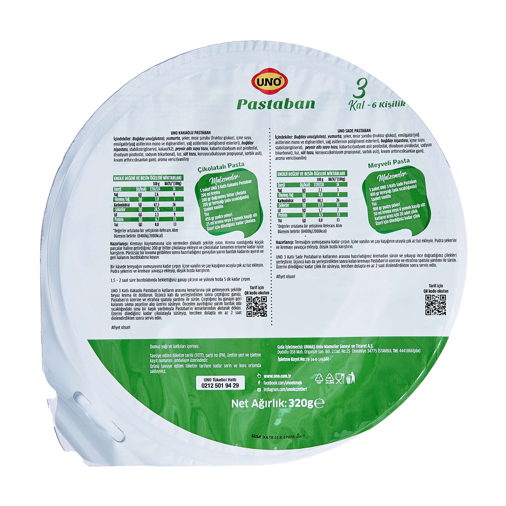 Uno Kakaolu Pastaban 3 Katlı 320 G