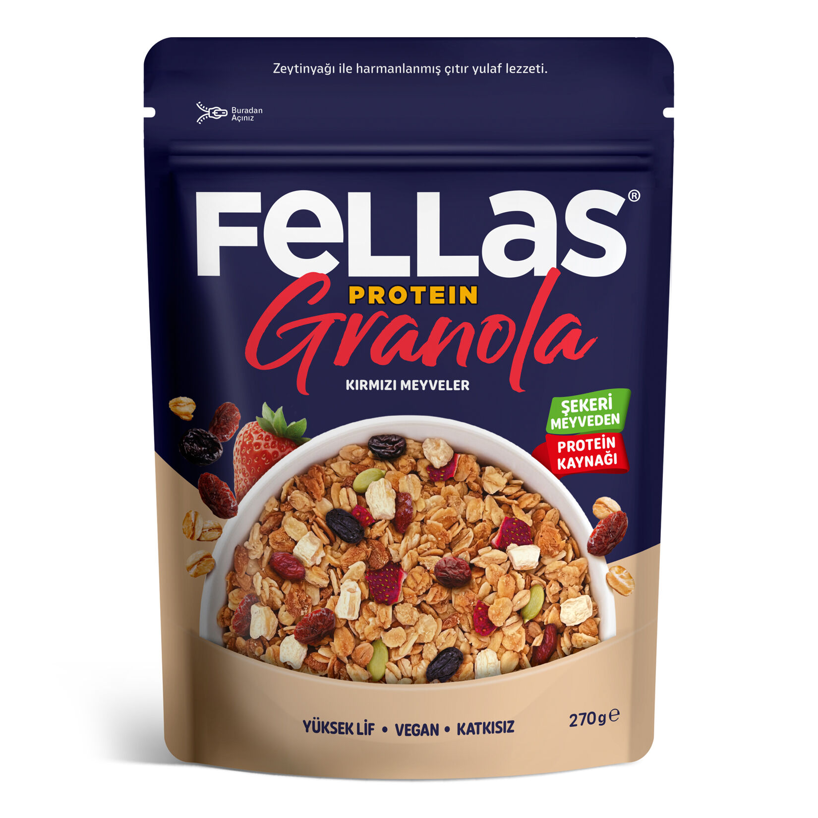 Fellas Vegan Proteın Granola Kırmızı Meyveler 270G