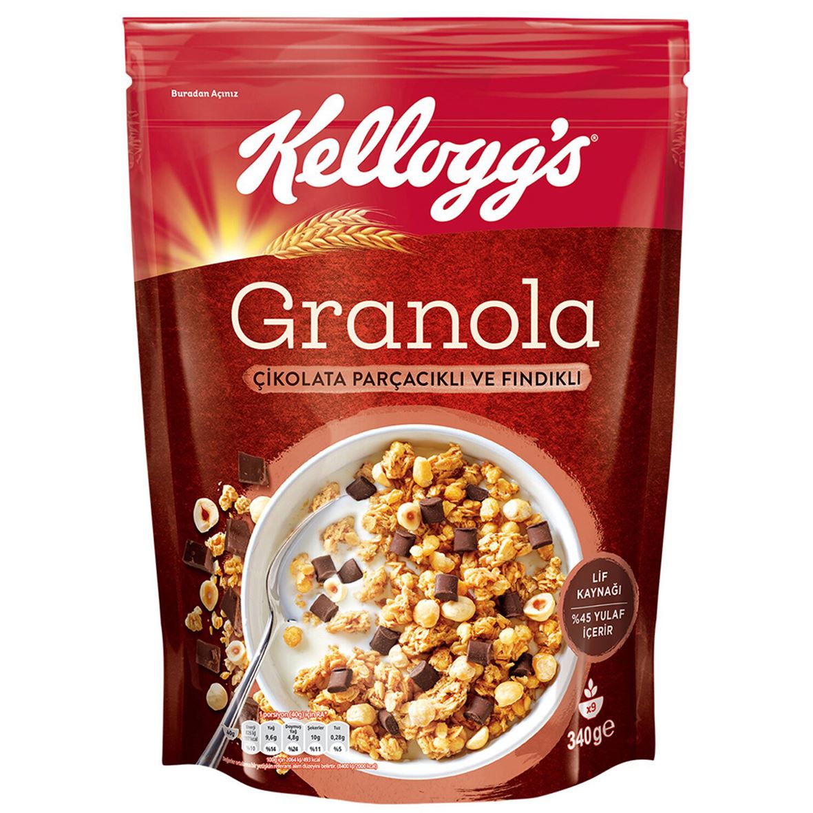 Kelloggs Çikolata Parçalı Ve Fındıklı Granola 340G