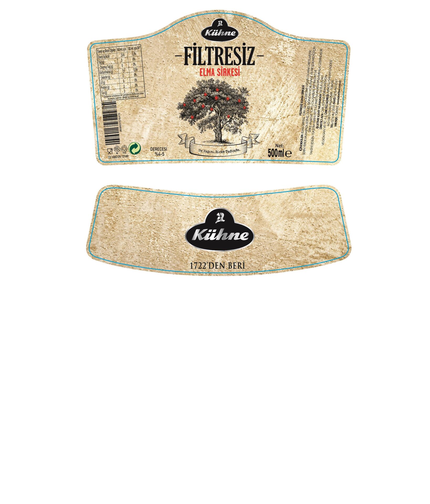 Kühne Filtresiz Elma Sirkesi 500 Ml