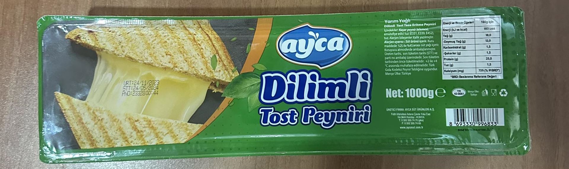 Ayca Yarım Yağlı Dilimli Tost Peyniri 1000 G