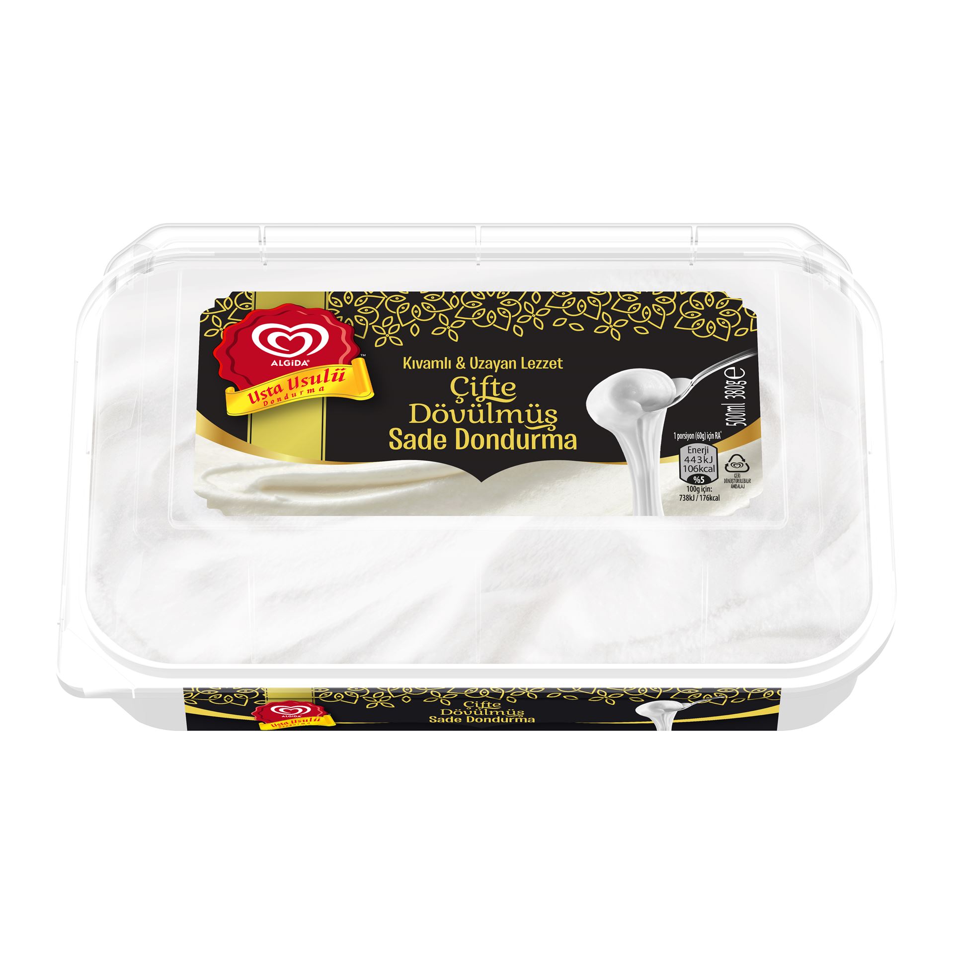 Algıda Usta Usulü Çifte Dövülmüş Sade Dondur.500Ml