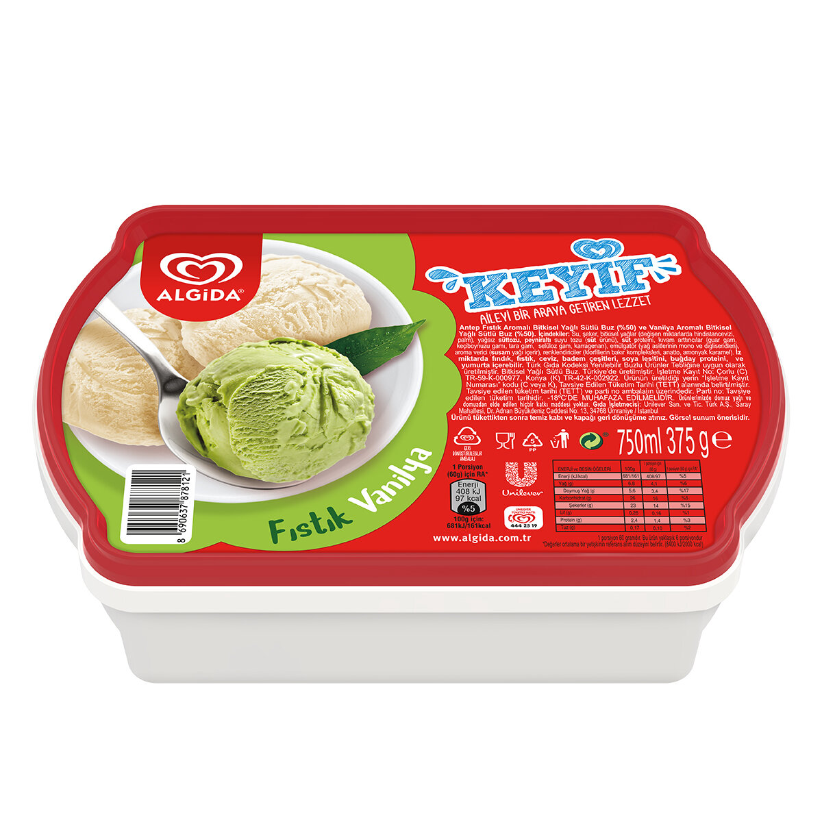 Algida Keyif Antep Fıstıklı -Vanilya 750 Ml