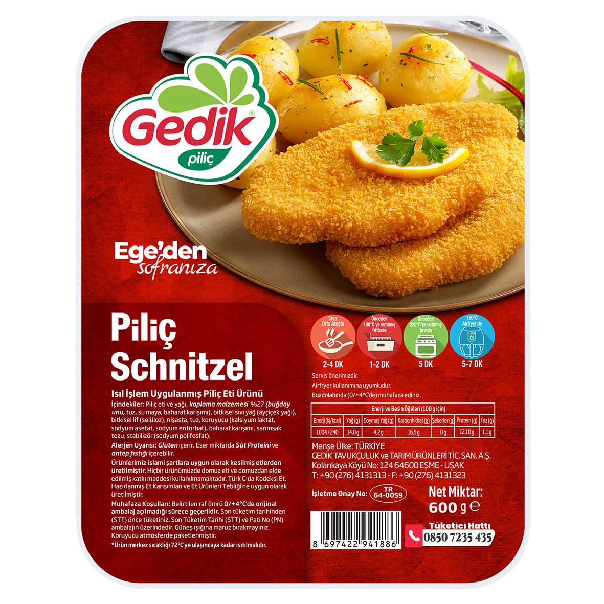 Gedik Tabaklı Pişmiş Piliç Schnıtzel 600G