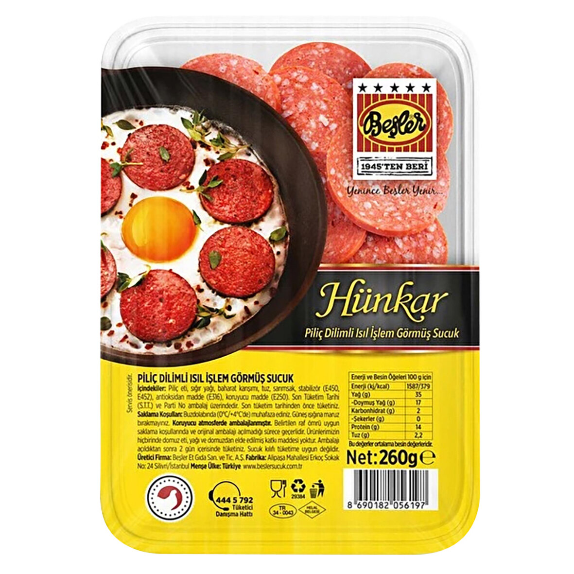 Beşler Hünkar Dilimli Piliç Sucuk 260 Gr