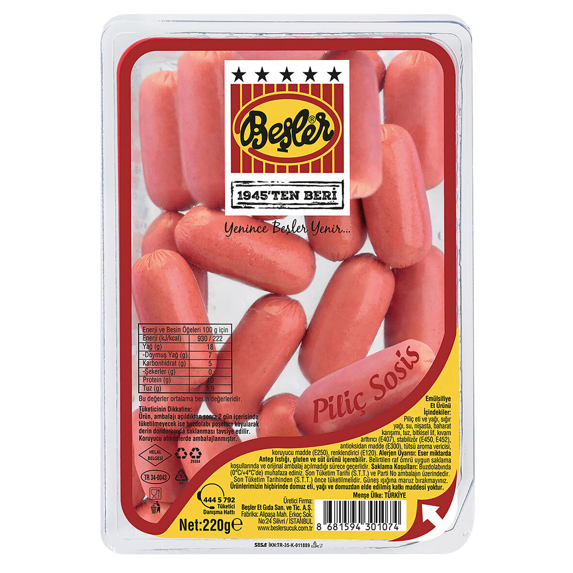 Beşler Piliç Kokteyl Sosis 220 Gr