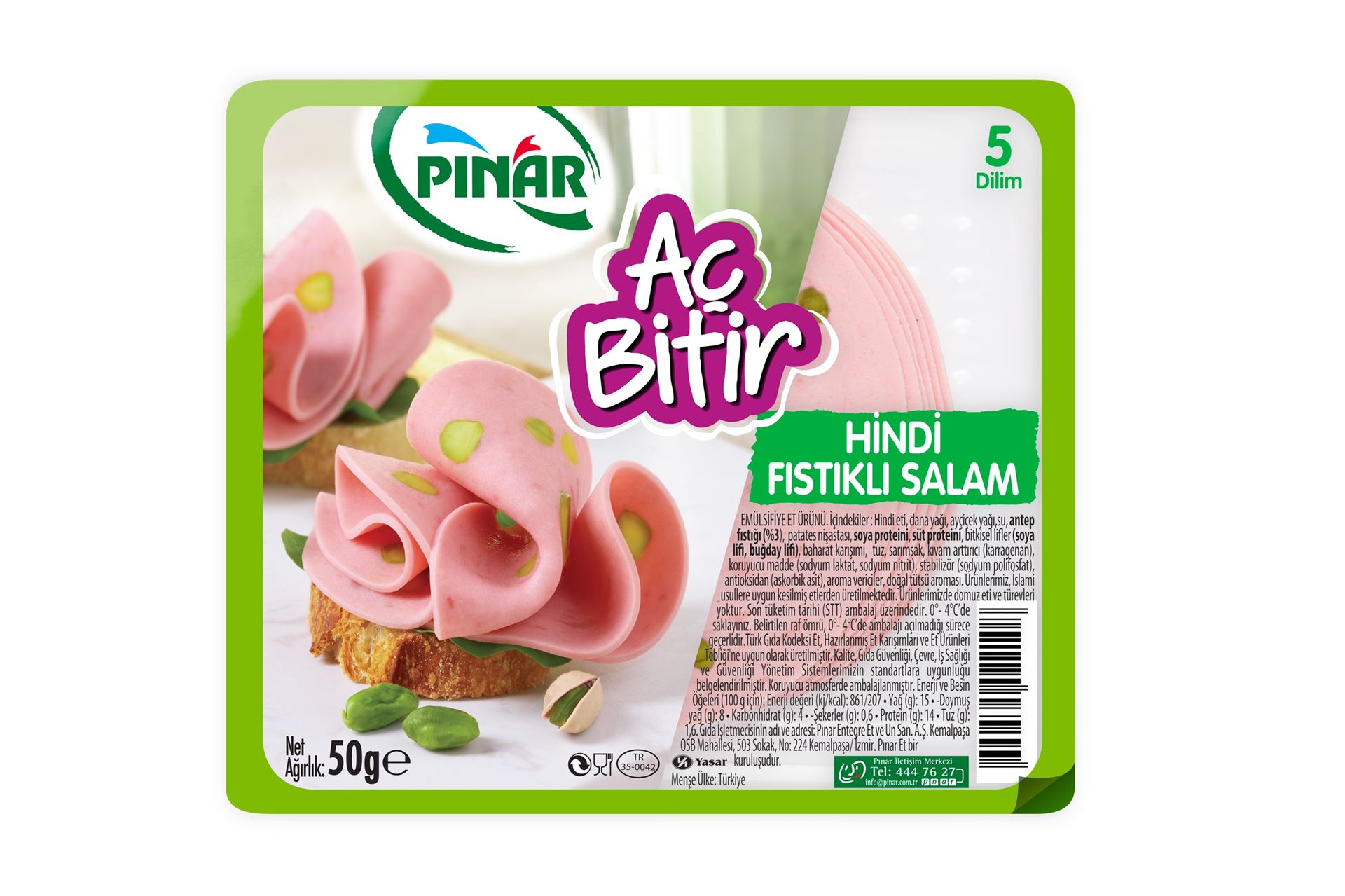 Pınar Salam Aç Bitir Hindi Fıstıklı Salam 50 G