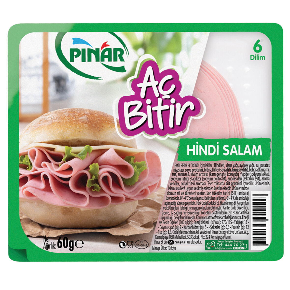 Pınar Aç Bitir Hindi Salam Büyük Dilim 60G