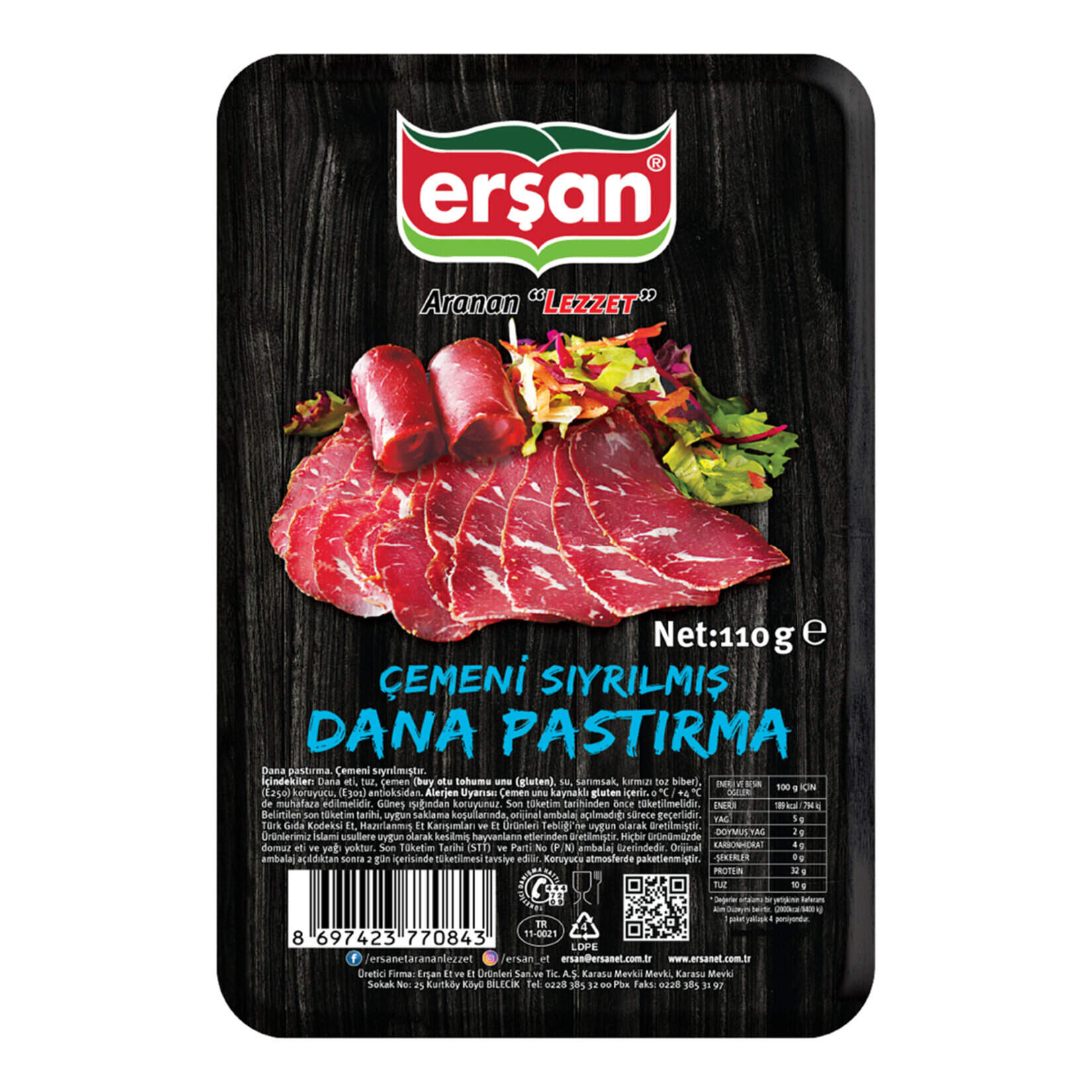 Erşan Dilimli Çemeni Sıyrılmış Dana Pastırma 110G