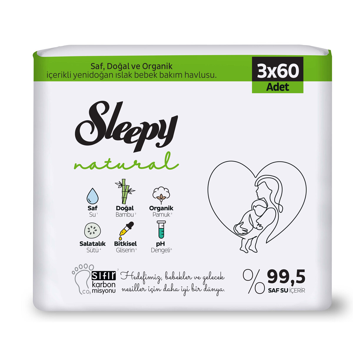 Sleepy Natural Islak Havlu 3X60 Lı