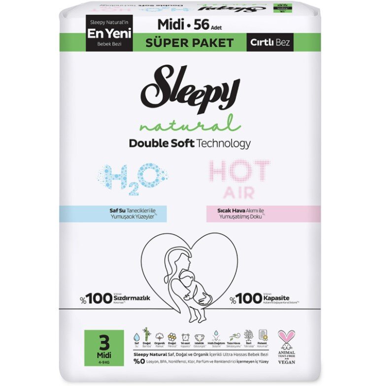 Sleepy Natural Double Soft 3 Midi 4-9 Kg 56 Lı