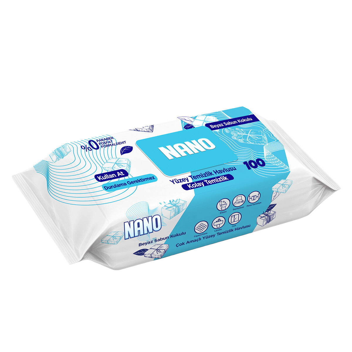 Nano Yüzey Temizlik Havlusu Beyaz Sabun 100Lu