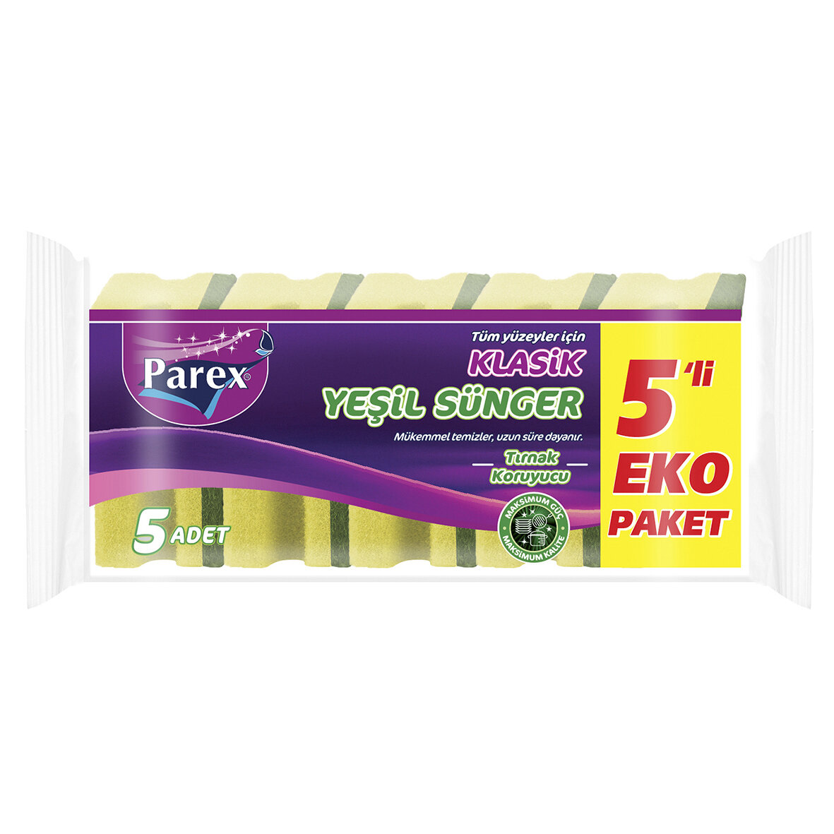 Parex Klasik Yeşil Oluklu Sünger 5'Li Eko Paket