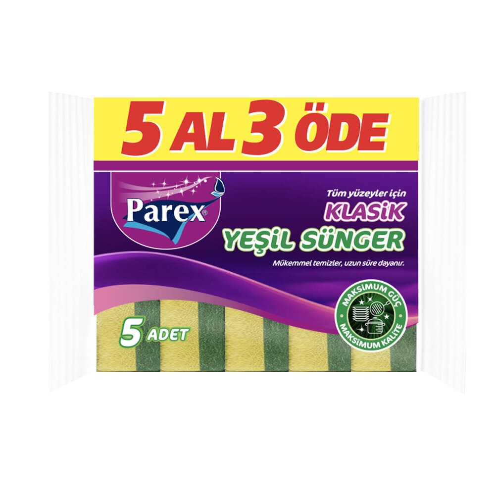 Parex Klasik Yeşil Düz Sünger 5'Li Eko Paket