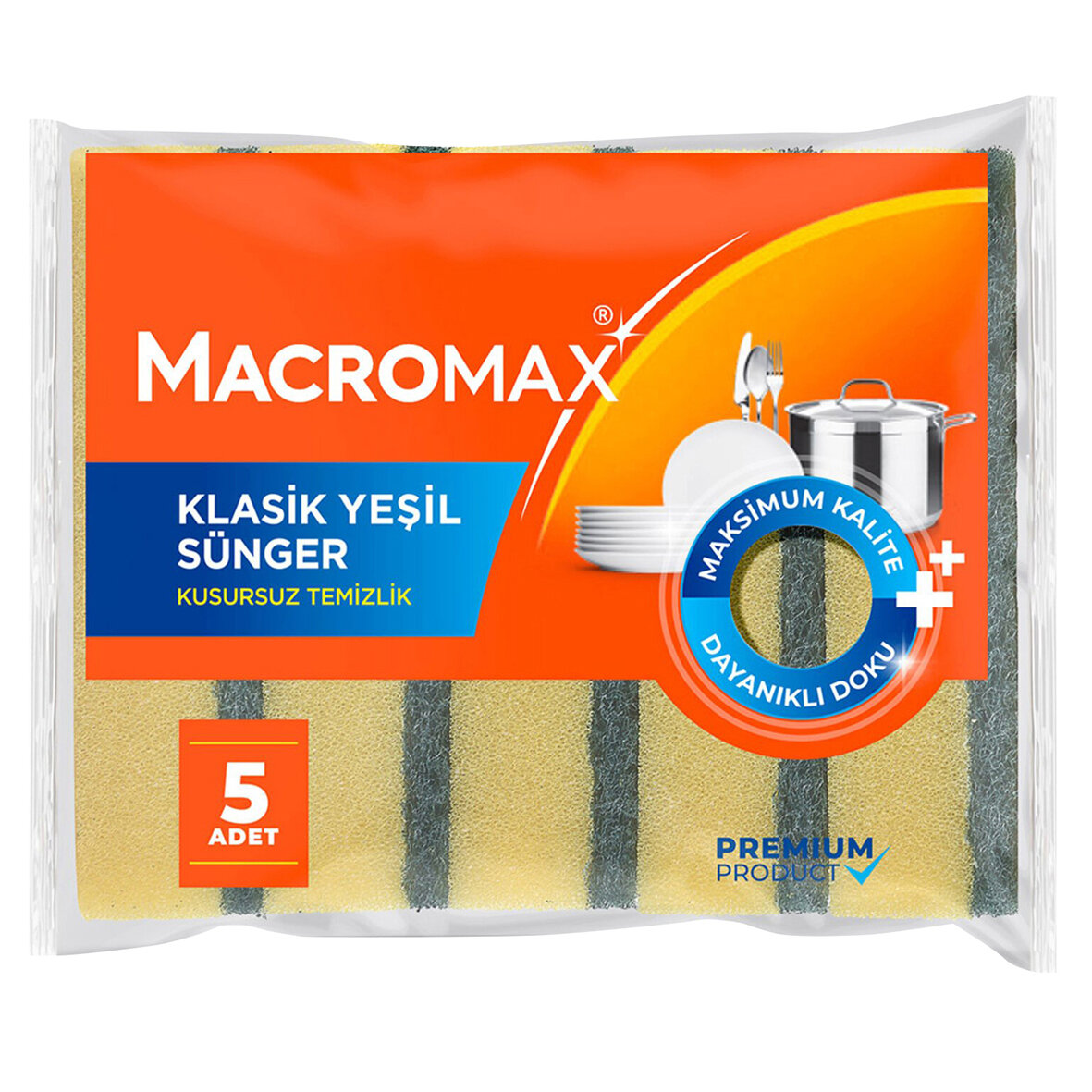 Macromax Klasik Yeşil Oluklu Sünger 5Li