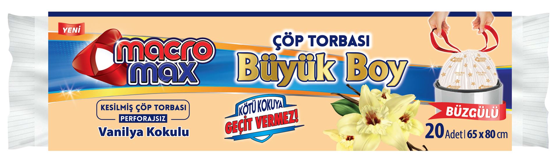 Macromax Büzgülü Büyük Çöp Torbası Vanilyalı 20Li