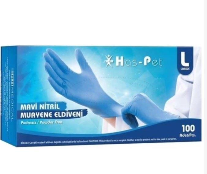 Haspet Mavi Nitril Pudrasız Eldiven 100Lü L