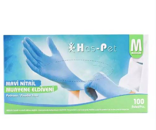 Haspet Mavi Nitril Pudrasız Eldiven 100Lü M