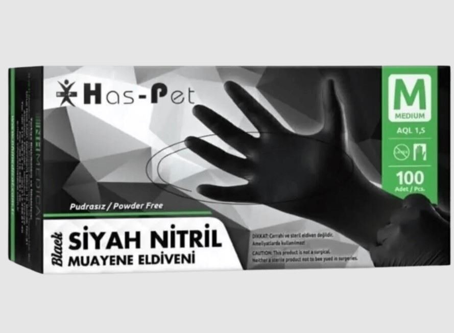 Haspet Siyah Nitril Eldiven 100Lü M