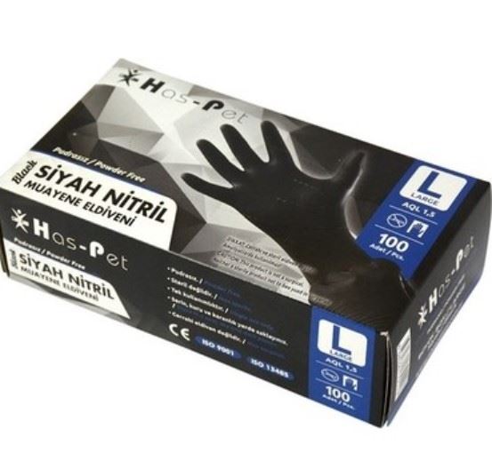 Haspet Siyah Nitril Eldiven 100Lü L