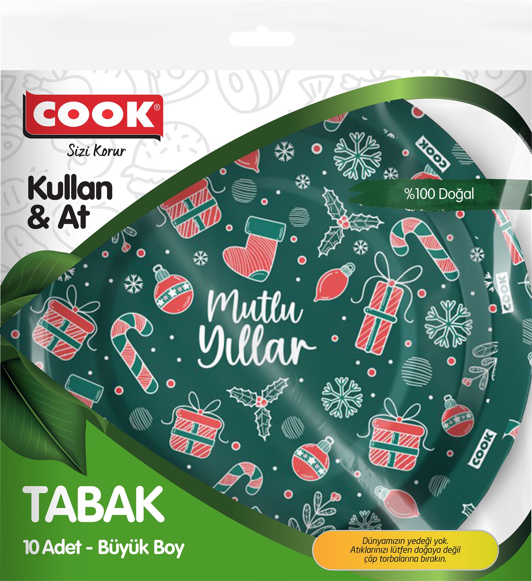 Cook Karton Tabak Büyk.22Cm Yılbaşı Desen.10Lu A&Ü