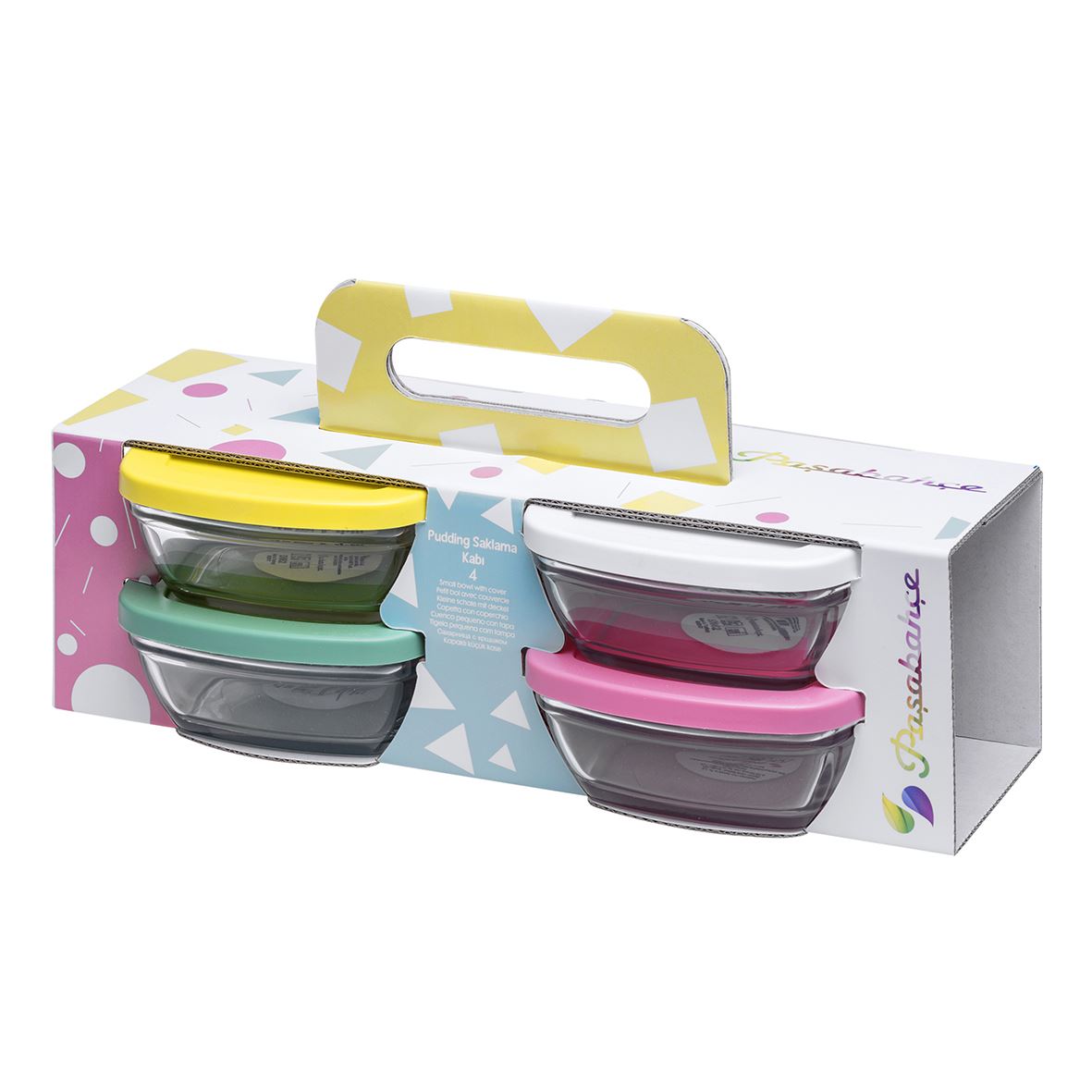 Paşabahçe Renkli Kapaklı Saklamakabı Seti 11Cm 4Lü