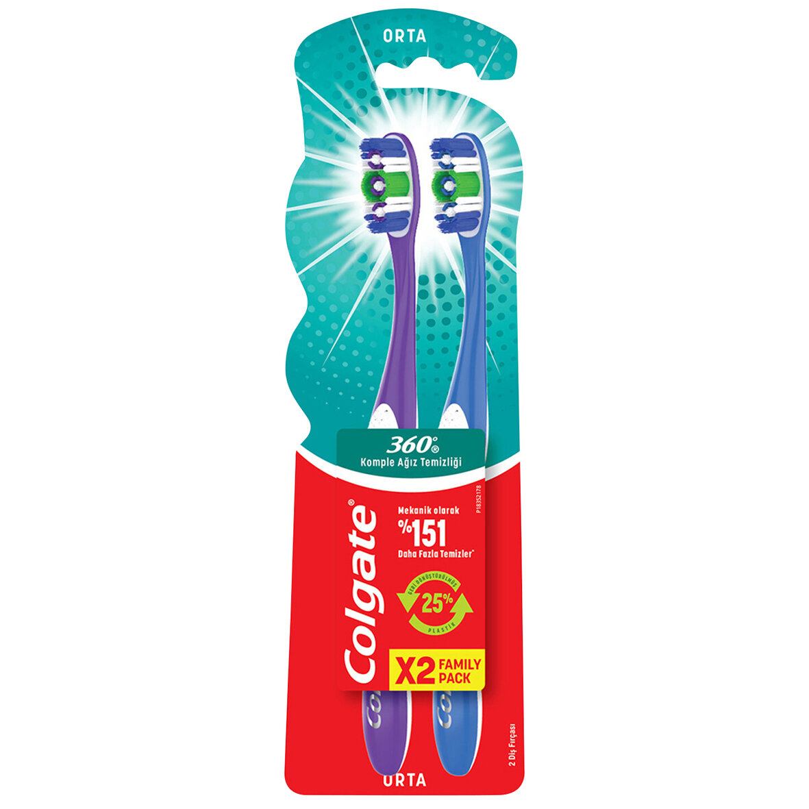 Colgate 360 Komple Ağız Temz.Orta Diş Fırçası 1+1