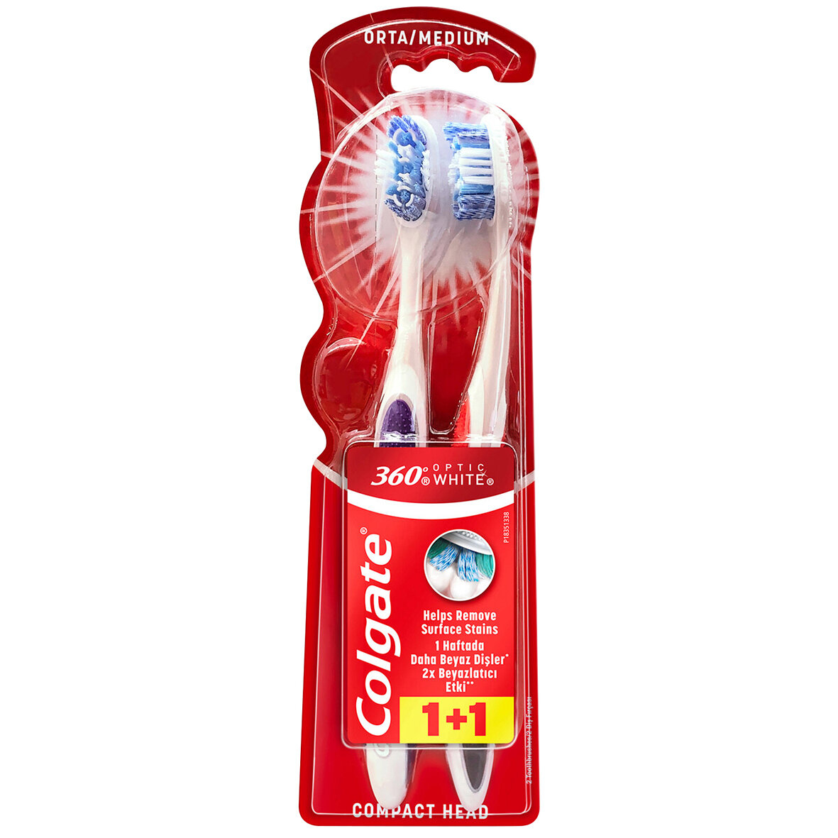 Colgate 360 Optik Beyaz Orta Diş Fırçası 1+1