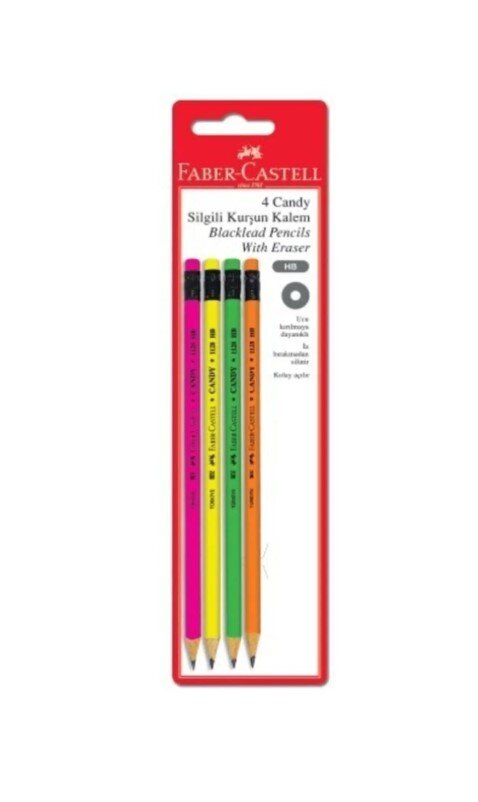 Faber Castell Candy Silgili Kurşun Kalem 4'Lü