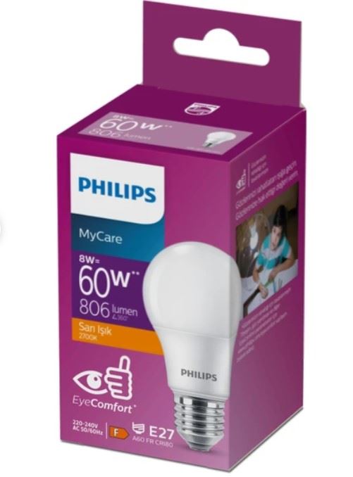 Phılıps Ledbulb 8-60W E27 2700K Sarı Işık