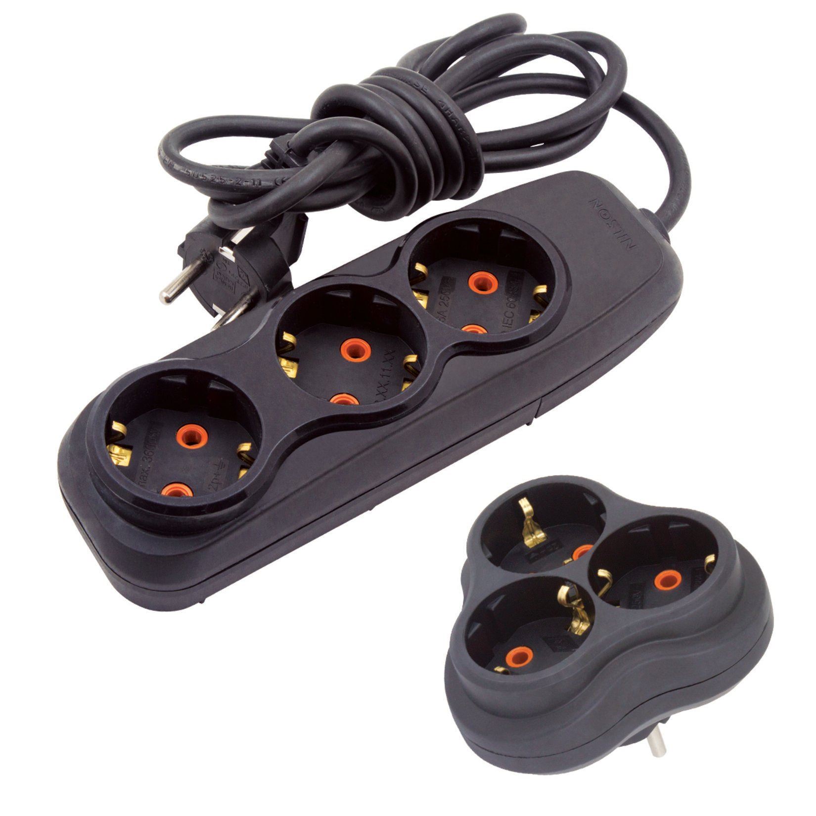 Nilson 3Lü 1,5Mt Topraklı Grup Priz+Golyat Siyah