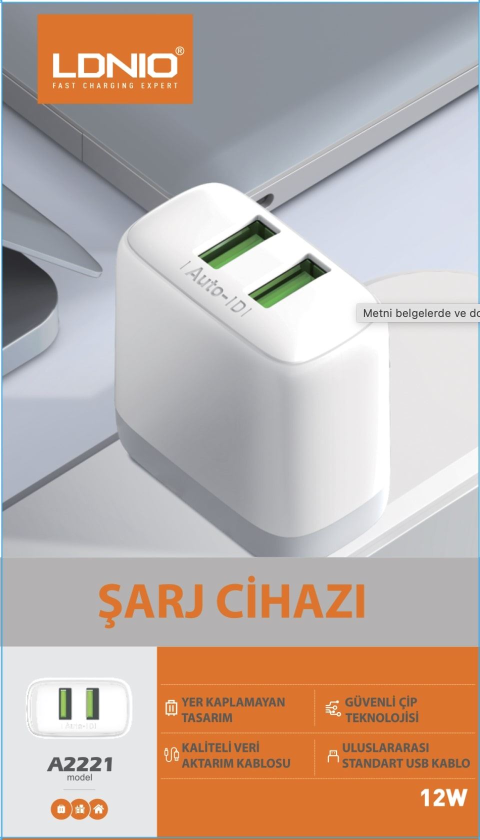 Ldnıo Ev Şarj Cihazı + Lıghtnıng Kablo A2221